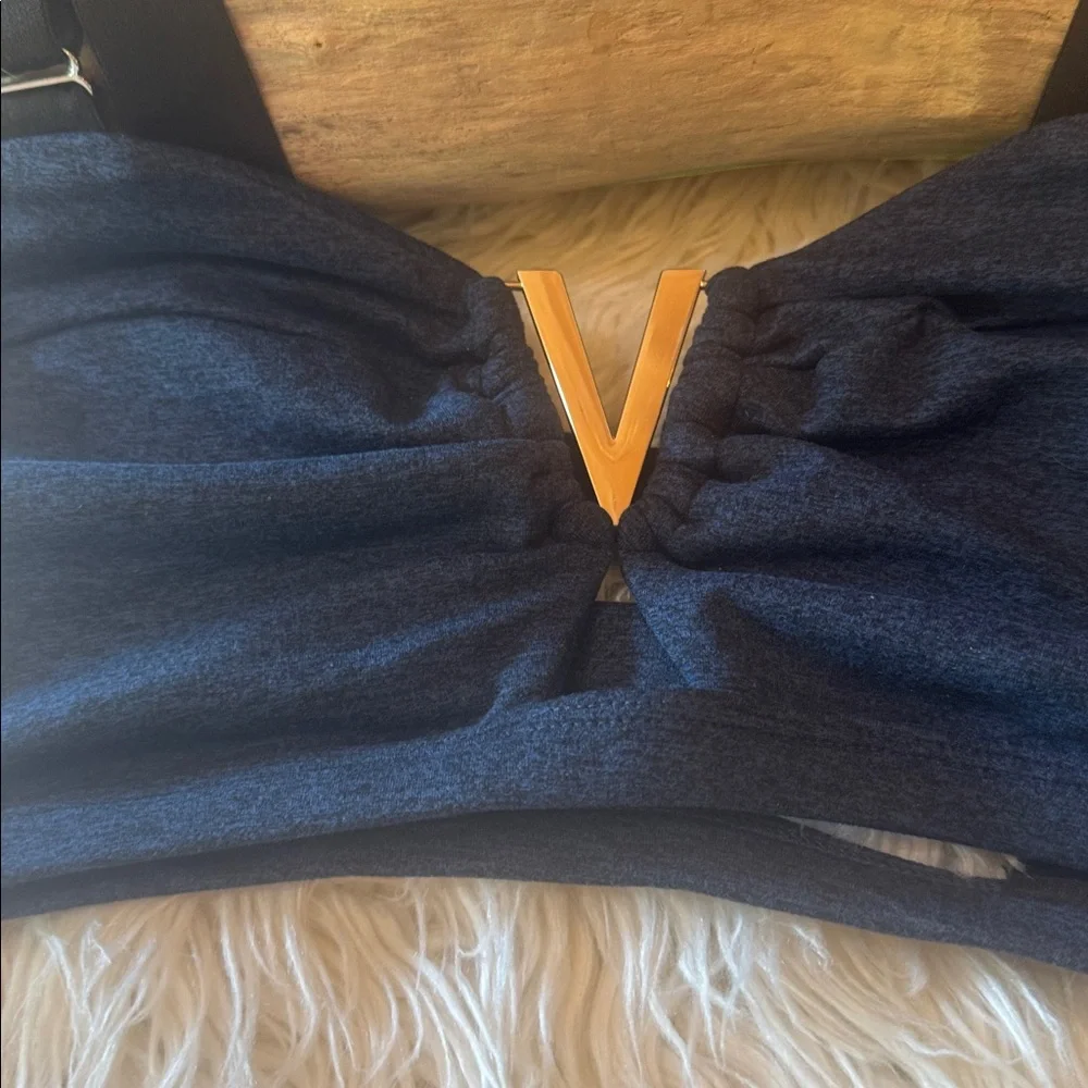 Bombshell Sportswear Navy Blue and Gold Top - Picture 2 of 7